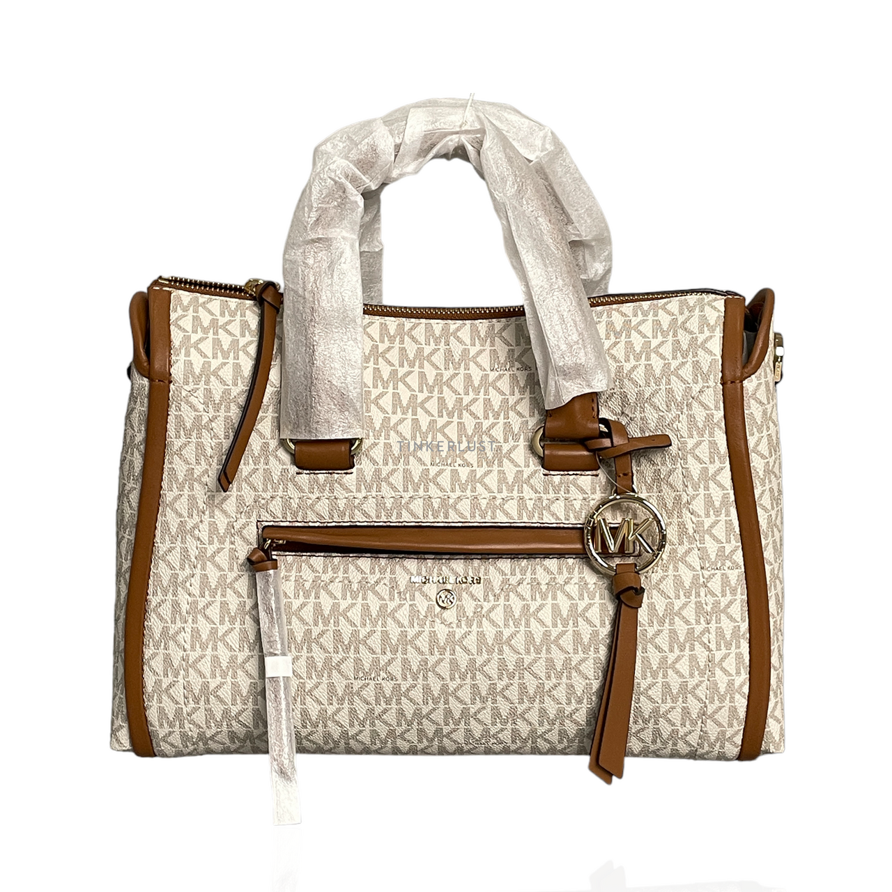 tas satchel Michael Kors Carine Medium Vanilla Acorn Signature